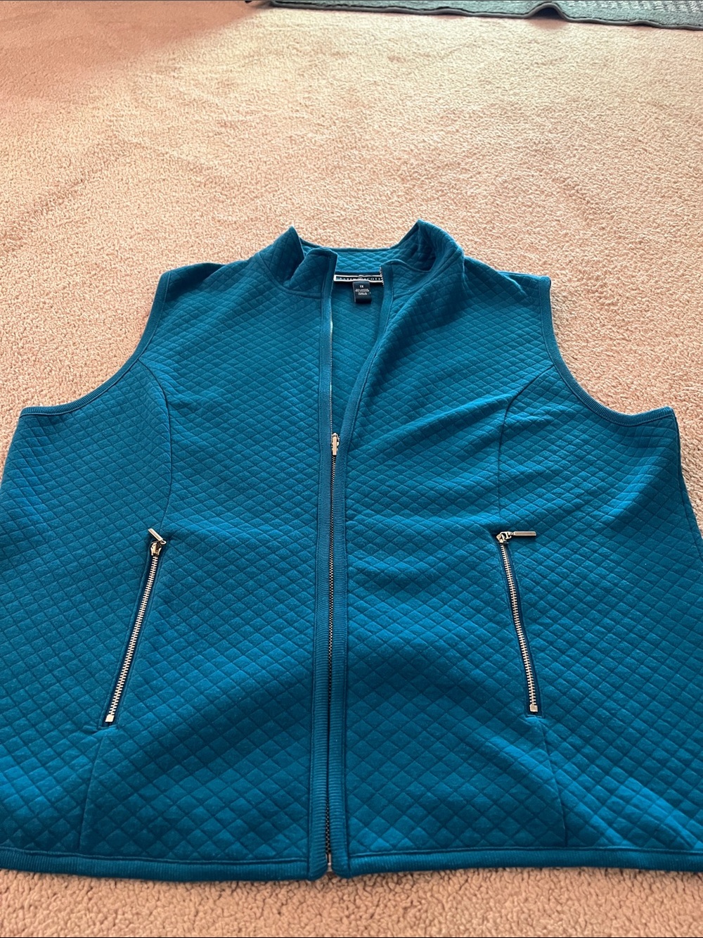 Karen Scott Teal Quilted Zip-Front Vest